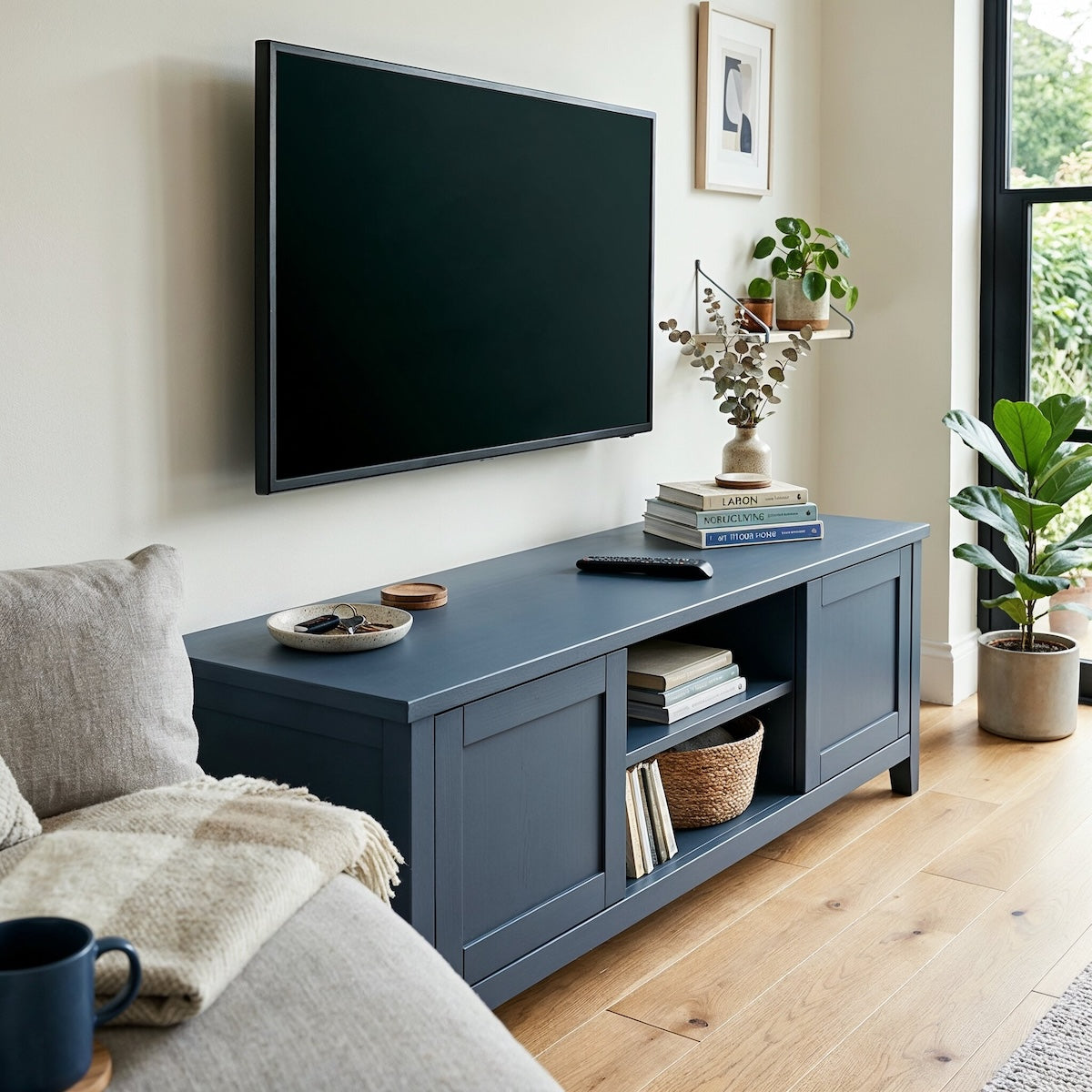 TV-Board in Pacific Blue von Paint of Walinoon – dunkles Blau mit natürlichen Akzenten