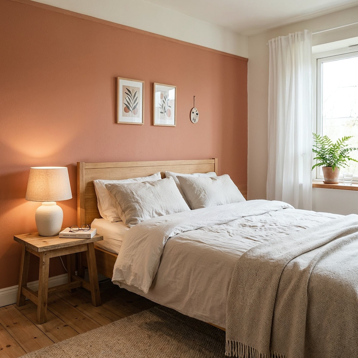 Schlafzimmer in Copper Light von Painting the Past – warmes Kupferrot an der Wand