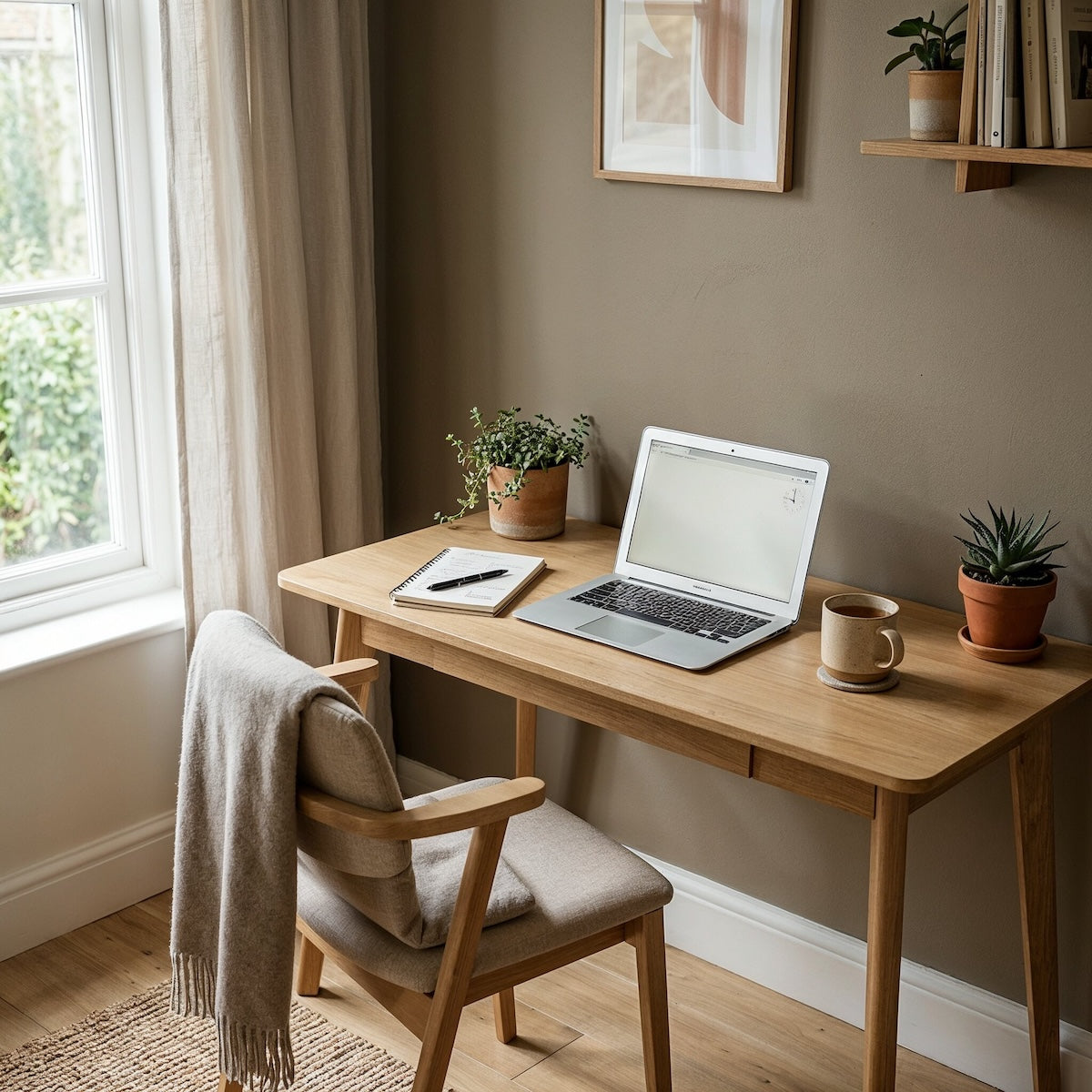 Homeoffice in Hazelnut von Painting the Past – warmes Haselnussbraun an der Wand