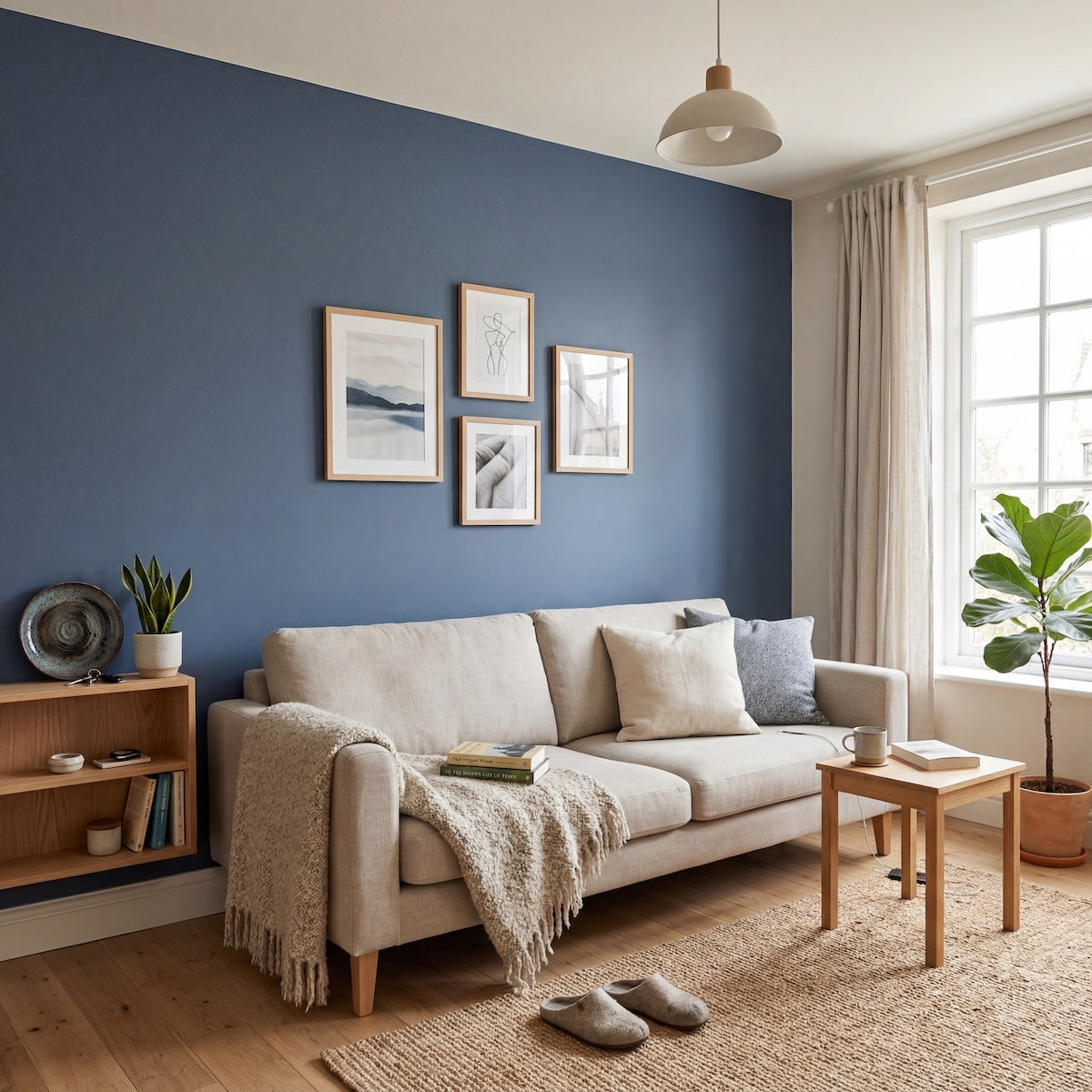 Wohnzimmer in Pacific Blue von Painting the Past – sattes Mittelblau an der Wand
