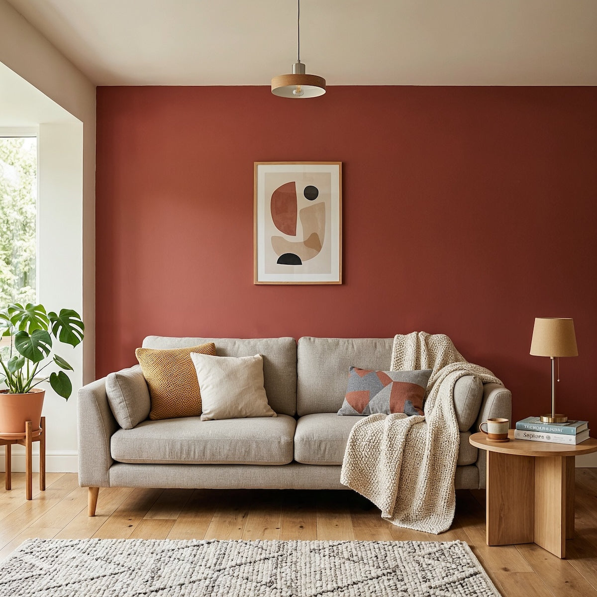 Wohnzimmer in Poppy von Painting the Past – warmes Terrakotta-Rot an der Wand