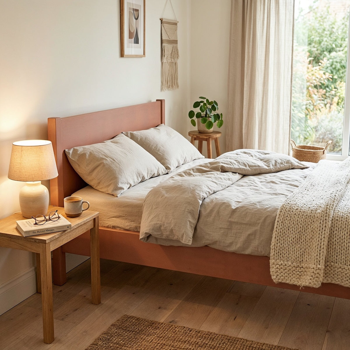 Bettgestell in Copper Light von Paint of Walinoon – warmes Terrakotta im Schlafzimmer