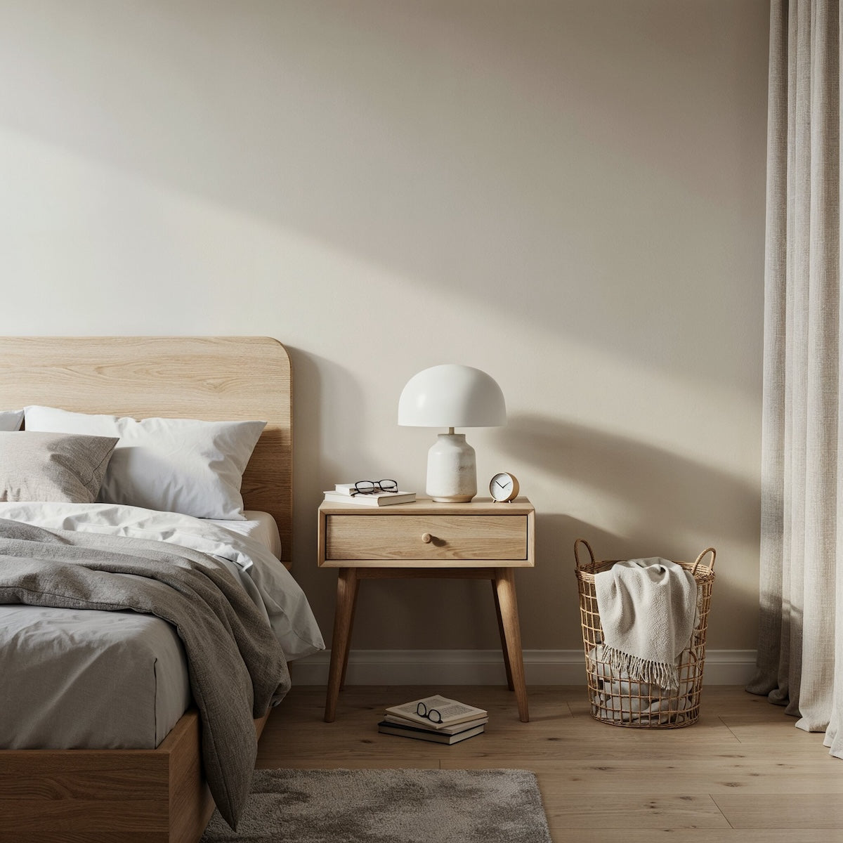Schlafzimmer in Blush von Painting the Past – warmes Beige-Weiß an der Wand