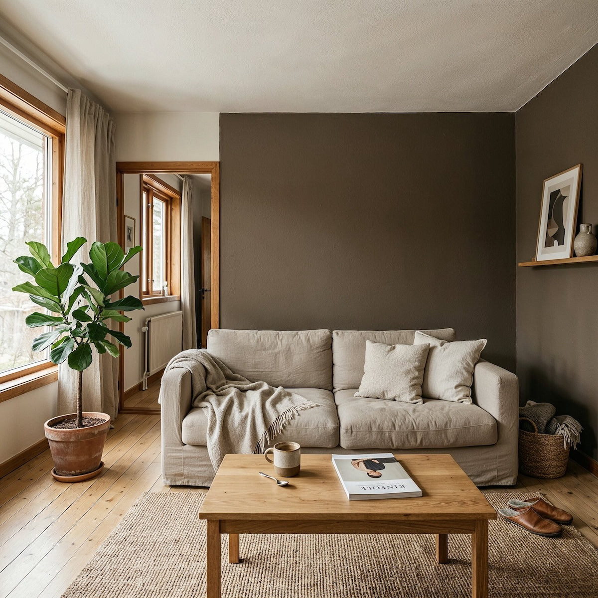 Wohnzimmer in Chestnut von Painting the Past – tiefes Dunkelbraun an der Wand
