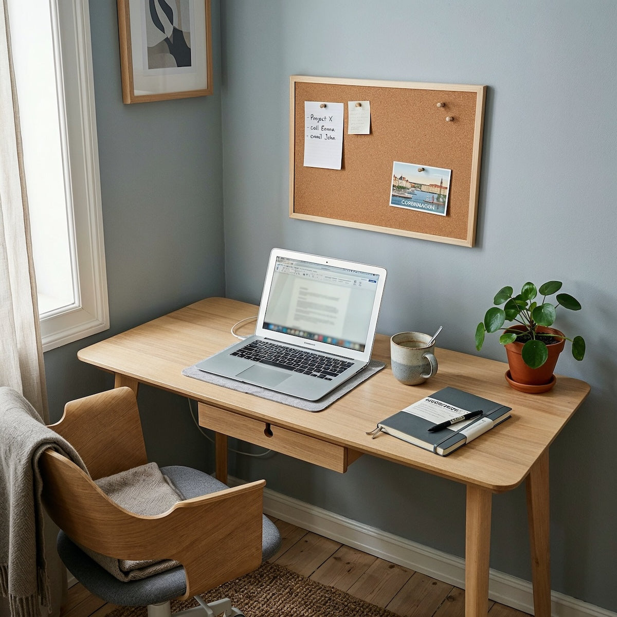 Homeoffice in Fog von Painting the Past – zartes Blaugrau an der Wand