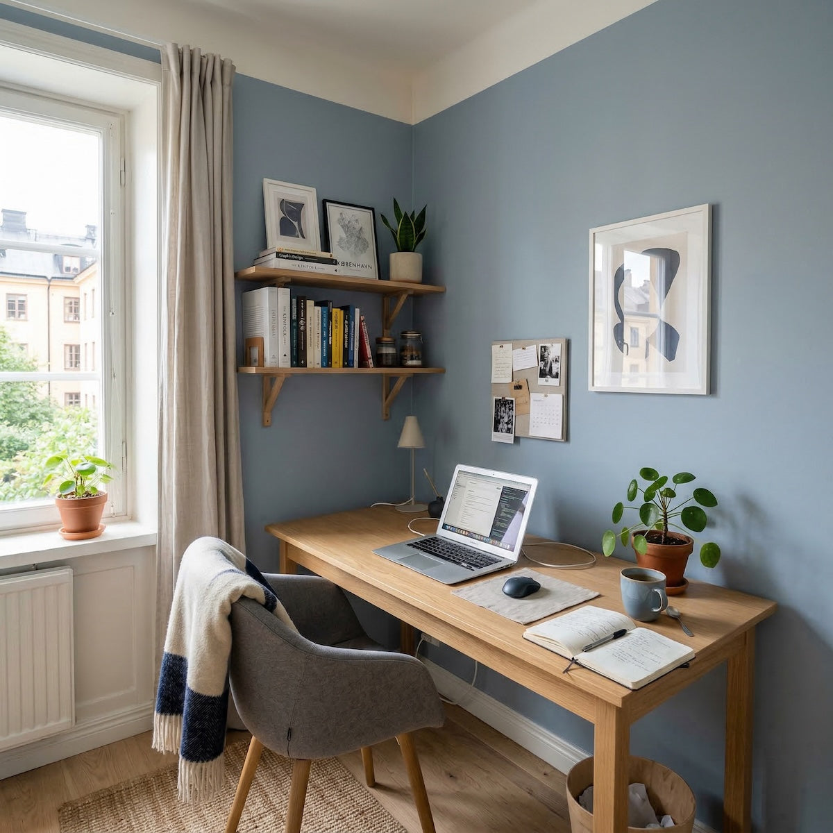 Homeoffice in Harbor von Painting the Past – gedämpftes Stahlblau an der Wand