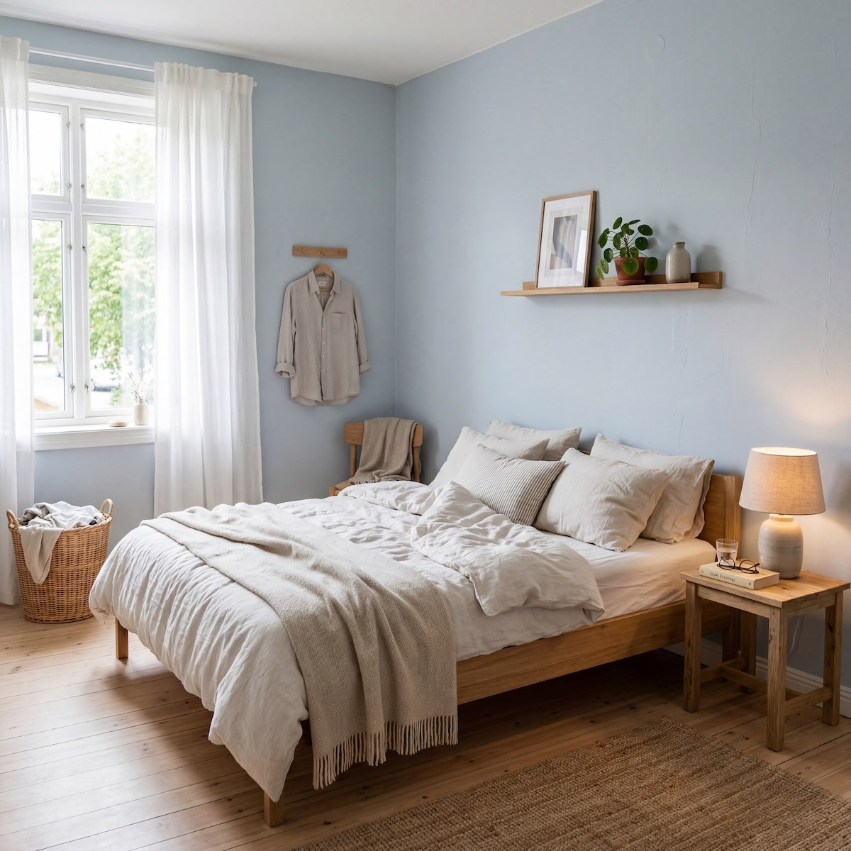 Schlafzimmer in Ice Blue von Painting the Past – helles Eisblau an der Wand