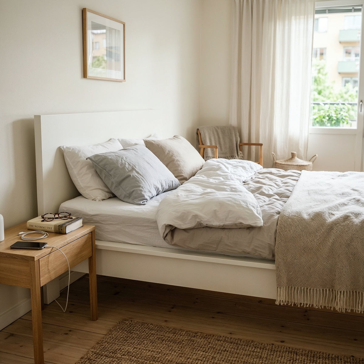 Bettgestell in White Lily von Paint of Walinoon – reines Weiß im hellen Schlafzimmer